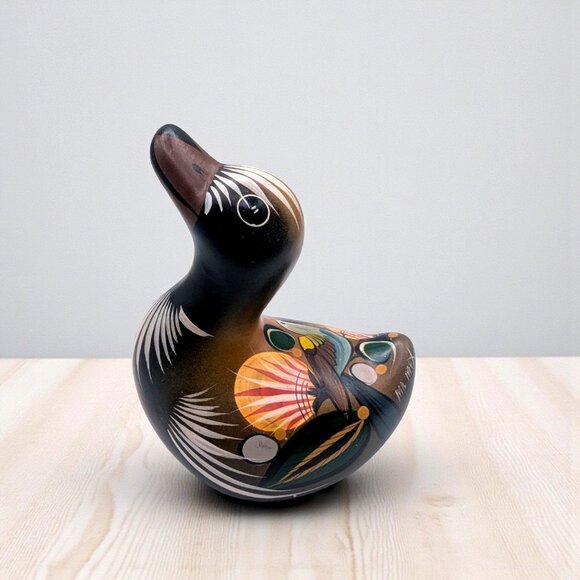 Vtg Tonala Ceramic Duck Hand Painted Mexican Folk Art Pottery Signed MA MEX - Picture 1 of 11